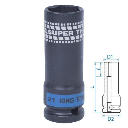 441521M KING TONY Головка ударная глубокая тонкая 1/2" 21мм